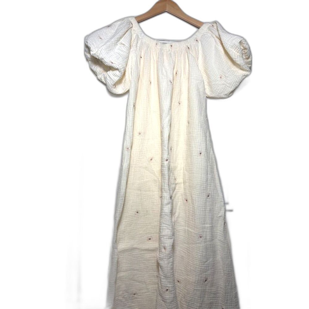 Nothing Fits But Dress Maternity S/M Gauze Cotton puff Sleeve cream cottage boho